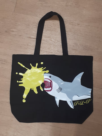 Glitter Mouth Shark Large Tote Bag Black